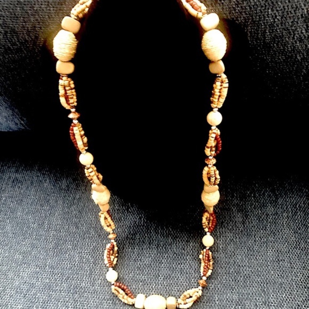 Wooden Beaded Necklace Infinity Lei Style. Hangs 15 inches